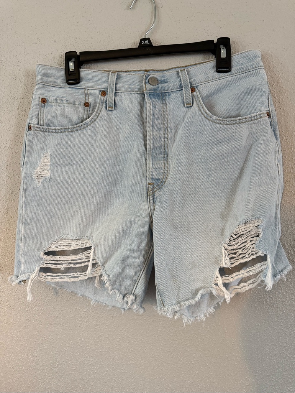 Levi's Light Blue Distressed Denim Cutoff Shorts